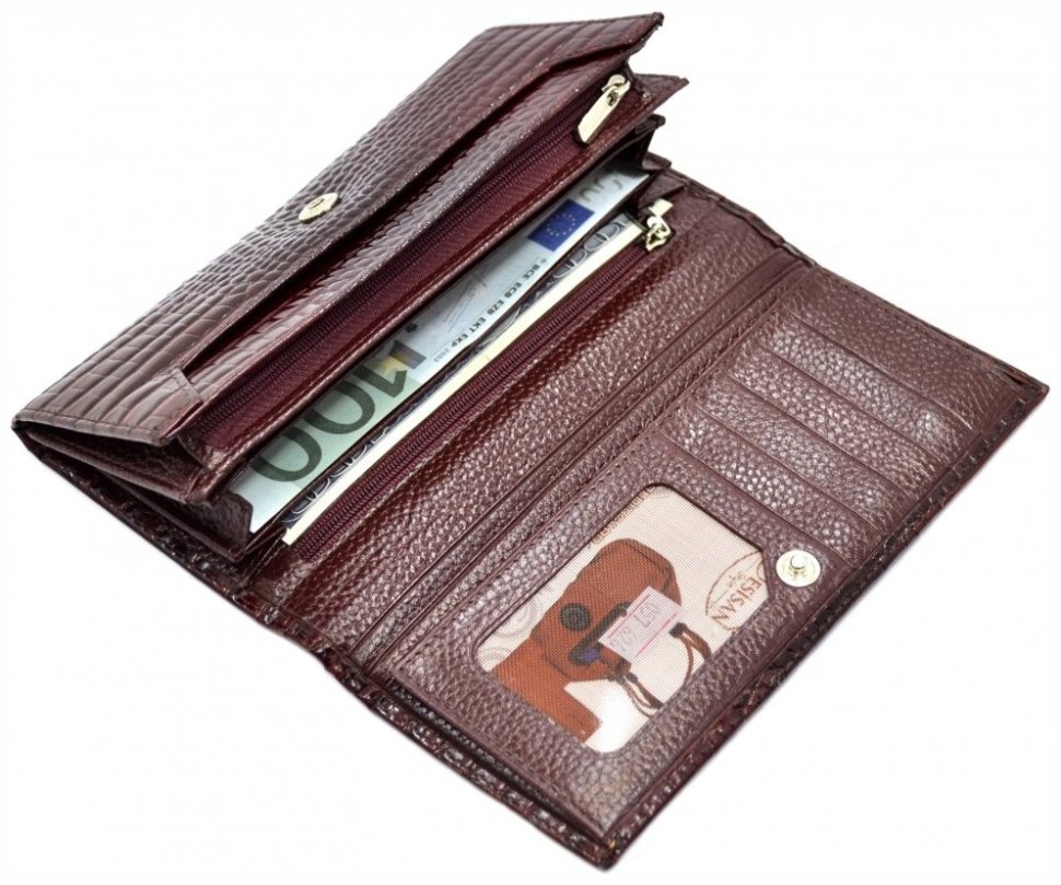 Бордовый женский кошелек из лакированной кожи под крокодила Desisan 80221 фото №4 Бордовый женский кошелек из лакированной кожи под крокодила Desisan 80221 modnotak фото №4