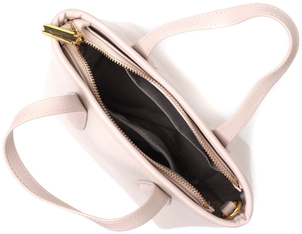 Компактна жіноча сумка з натуральної шкіри молочного кольору з ручками Vintage 2422284