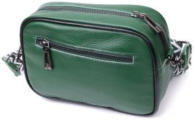 Зеленая женская сумка из натуральной кожи с текстильным ремешком на плечо Vintage 2422384