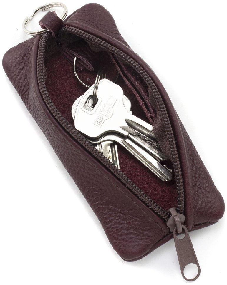 Компактна шкіряна жіноча ключниця марсалового кольору на блискавці ST Leather 70821