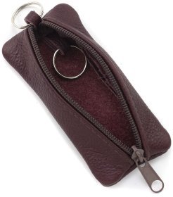 Компактная кожаная женская ключница марсалового цвета на молнии ST Leather 70821