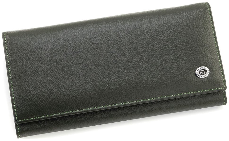 Женский кошелек из натуральной кожи зеленого цвета с большой монетницей ST Leather 90821 modnotak фото №3