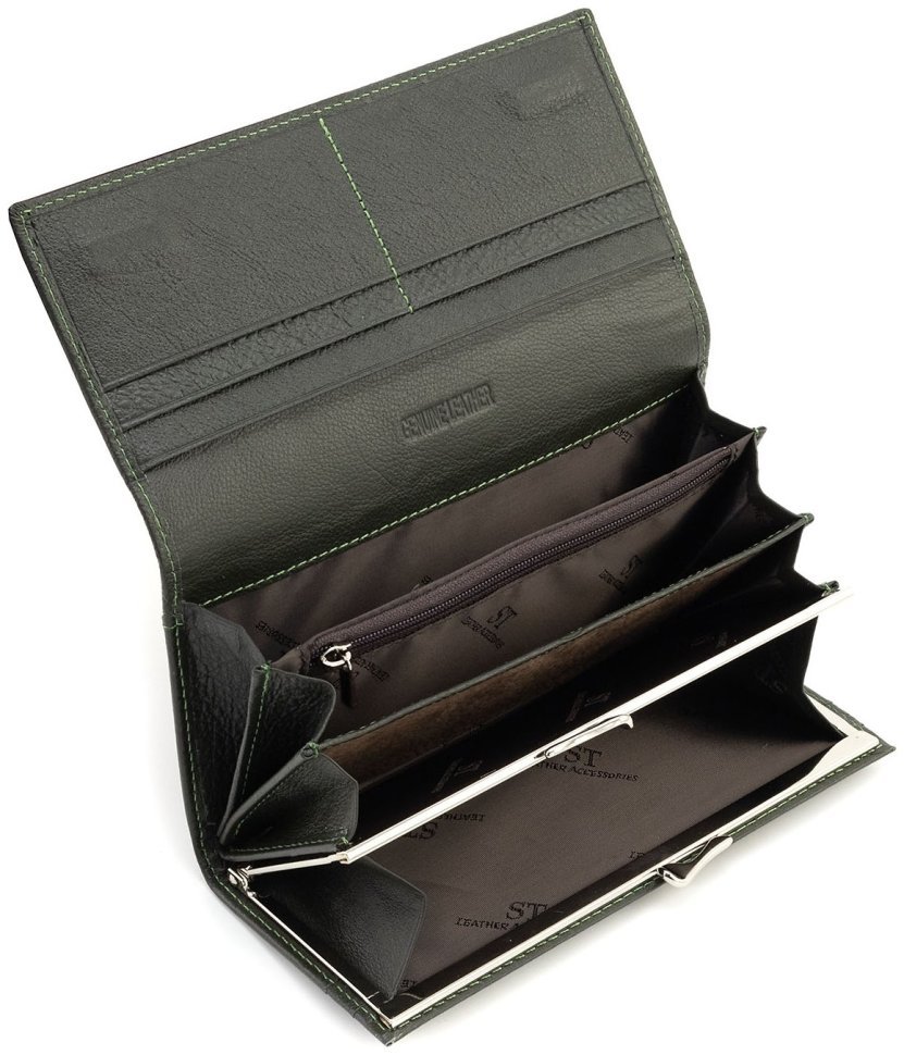 Женский кошелек из натуральной кожи зеленого цвета с большой монетницей ST Leather 90821 modnotak фото №6