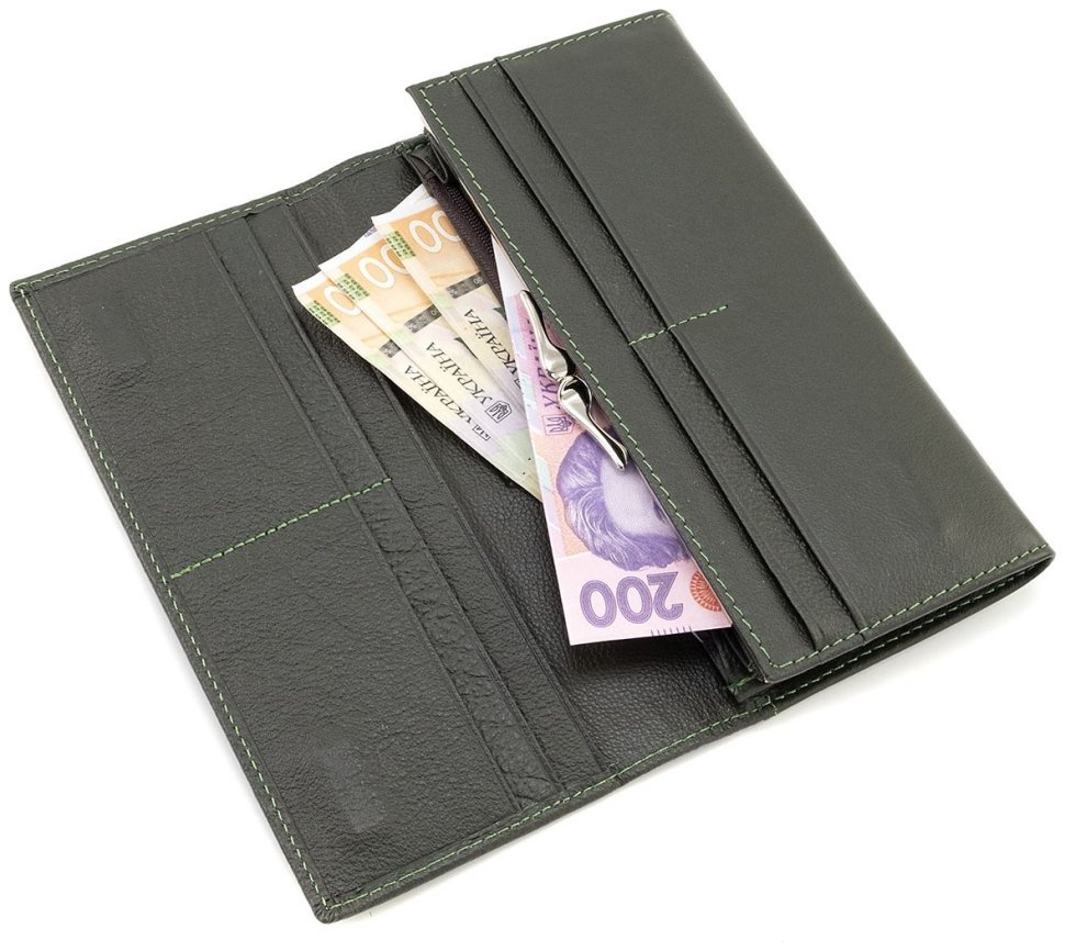 Женский кошелек из натуральной кожи зеленого цвета с большой монетницей ST Leather 90821 modnotak фото №11