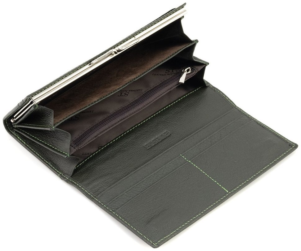 Женский кошелек из натуральной кожи зеленого цвета с большой монетницей ST Leather 90821 modnotak фото №8