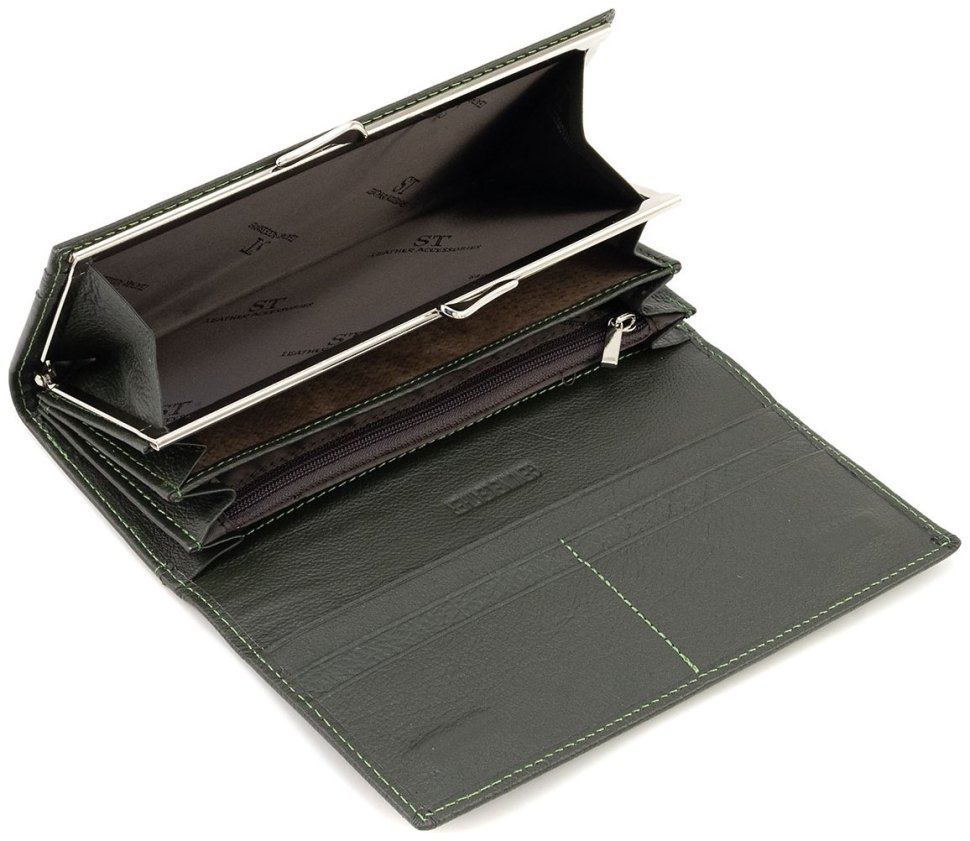Женский кошелек из натуральной кожи зеленого цвета с большой монетницей ST Leather 90821 modnotak фото №9