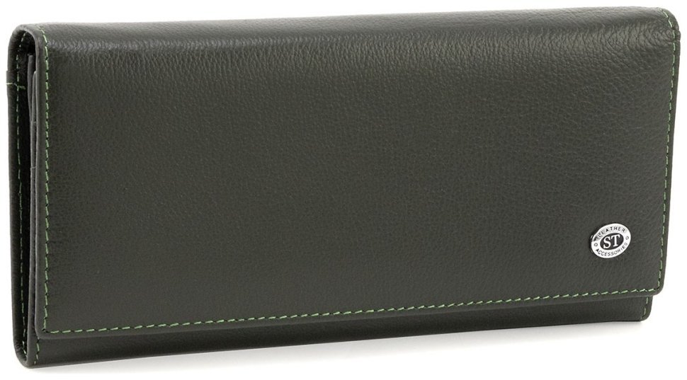 Женский кошелек из натуральной кожи зеленого цвета с большой монетницей ST Leather 90821 modnotak фото №1