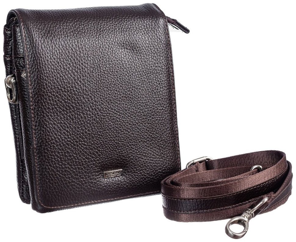 Качественная мужская сумка планшет из натуральной кожи DESISAN 81321 Коричневая modnotak фото №4