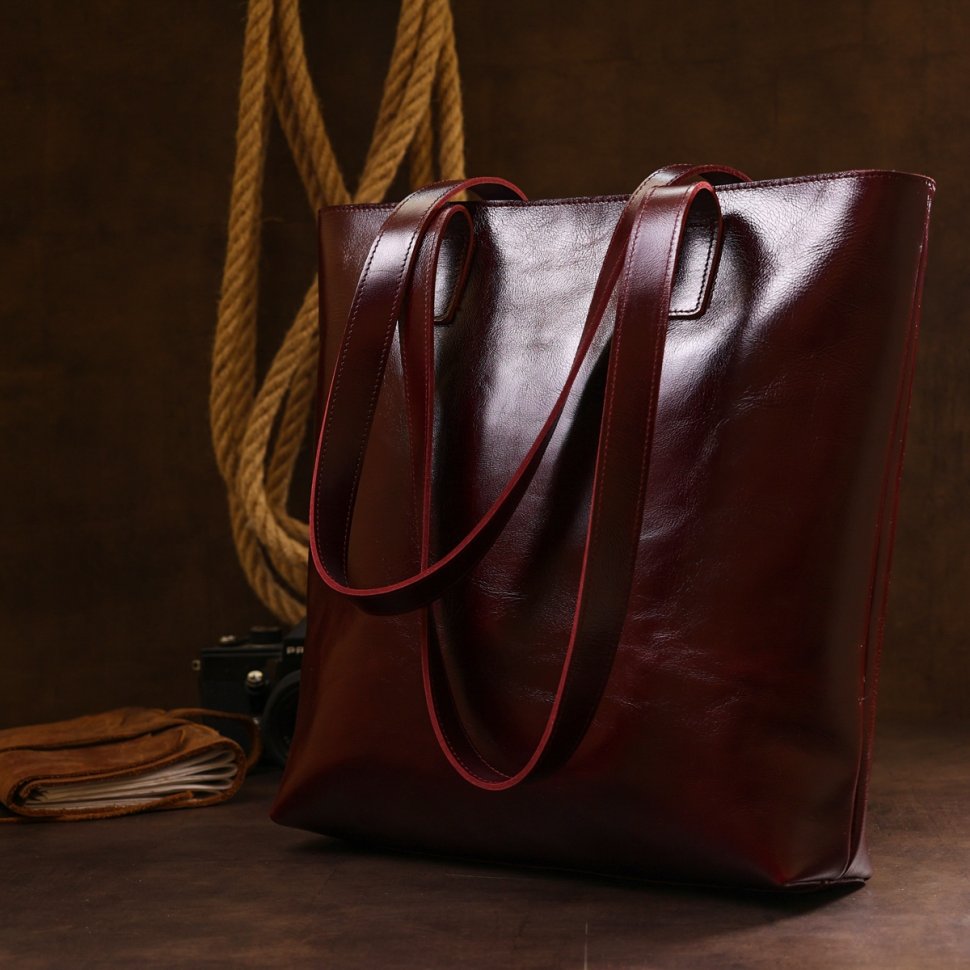 Бордовая женская сумка-шоппер из натуральной высококачественной кожи Shvigel (16368)