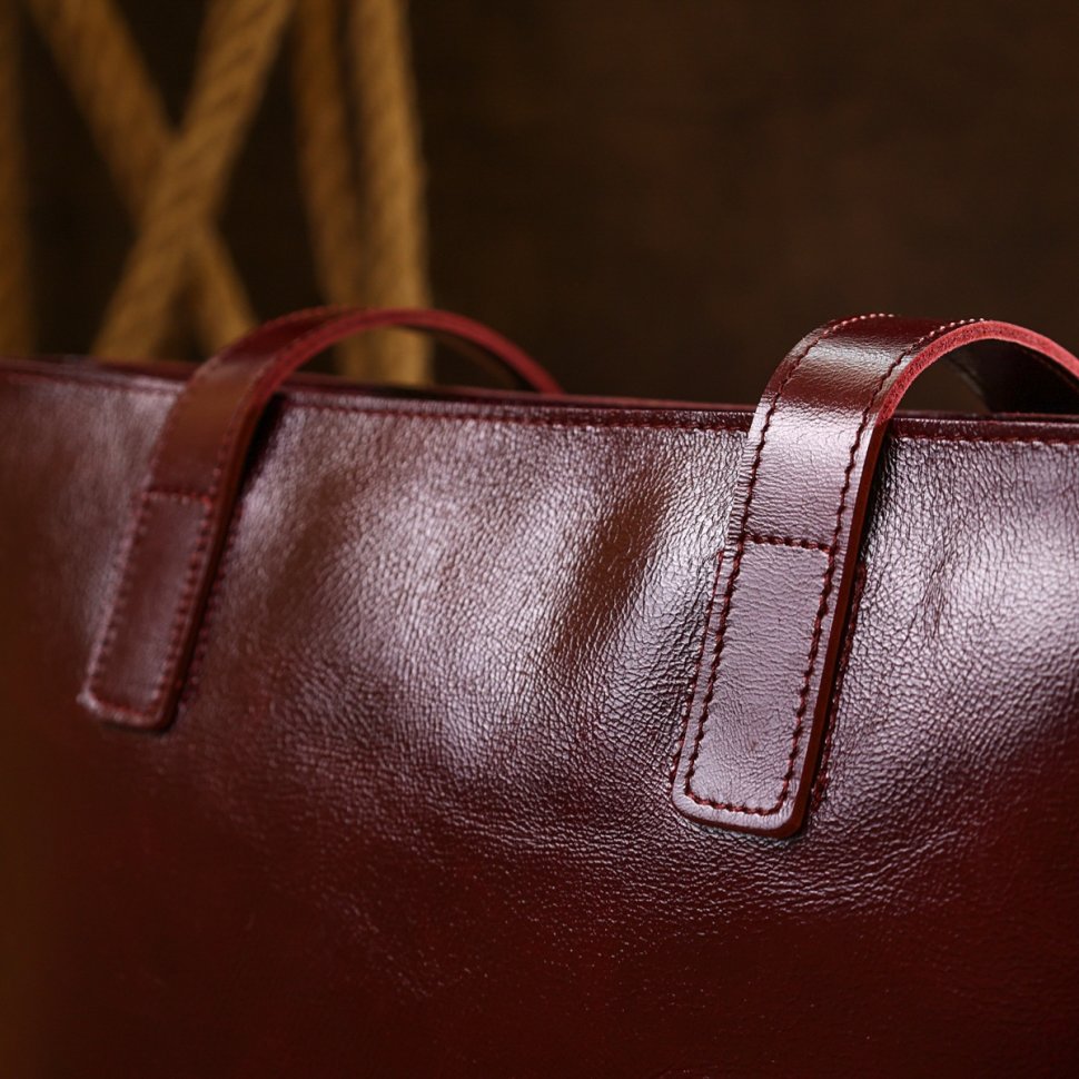 Бордова жіноча сумка-шоппер із натуральної високоякісної шкіри Shvigel (16368)