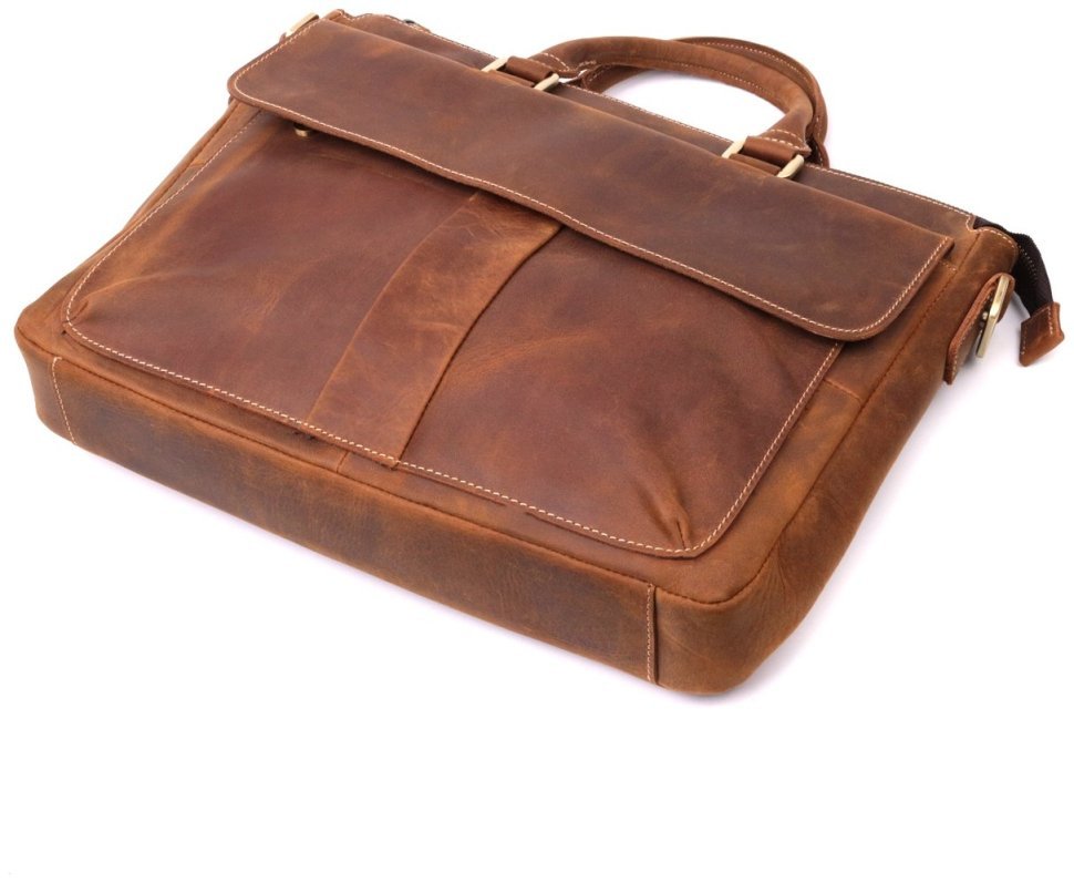 Чоловіча сумка для ноутбука у вінтажному стилі з натуральної шкіри коричневого кольору Vintage 2422673