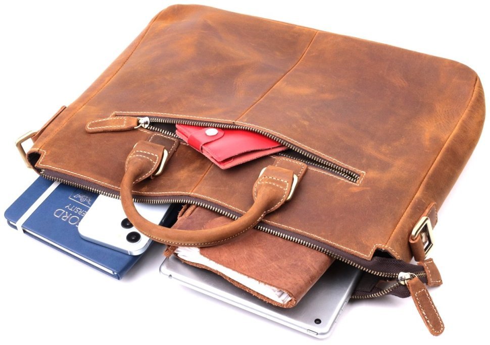 Чоловіча сумка для ноутбука у вінтажному стилі з натуральної шкіри коричневого кольору Vintage 2422673