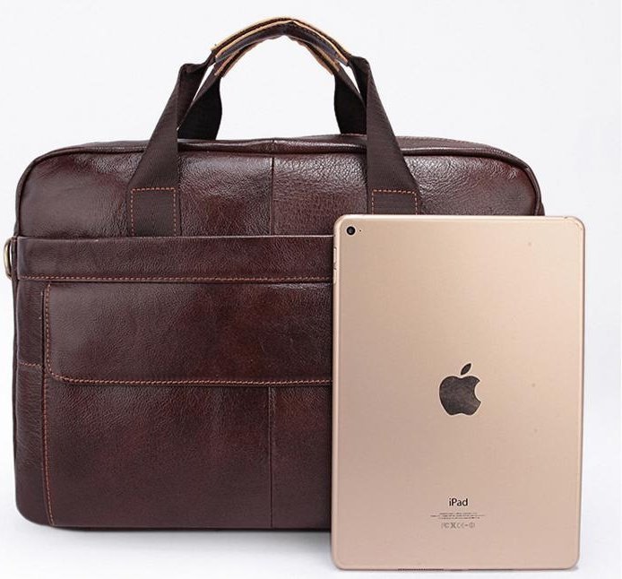 Коричневая деловая сумка для ноутбука из натуральной кожи VINTAGE STYLE (14606)