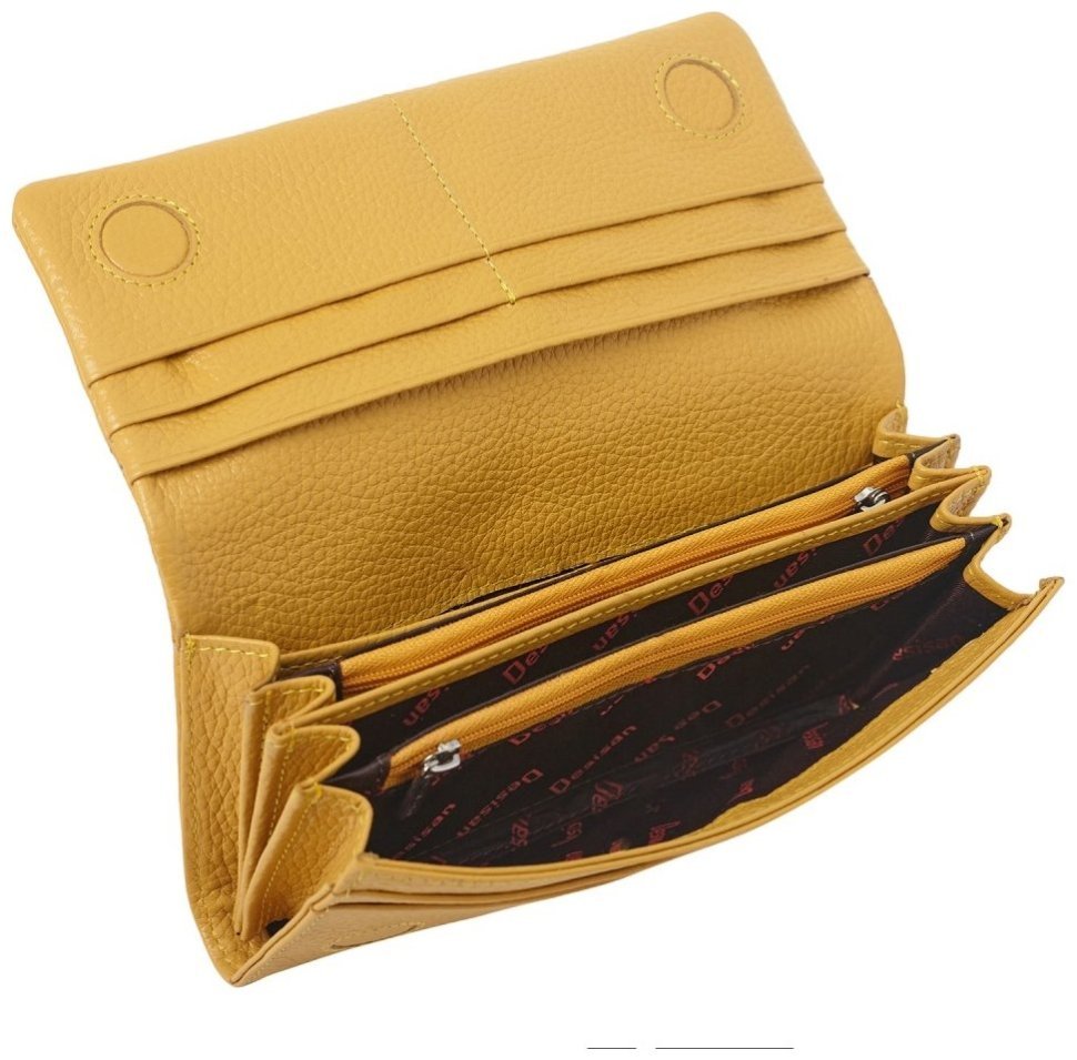 Горчичный женский кошелек большого размера из фактурной кожи Desisan 81821 modnotak фото №4