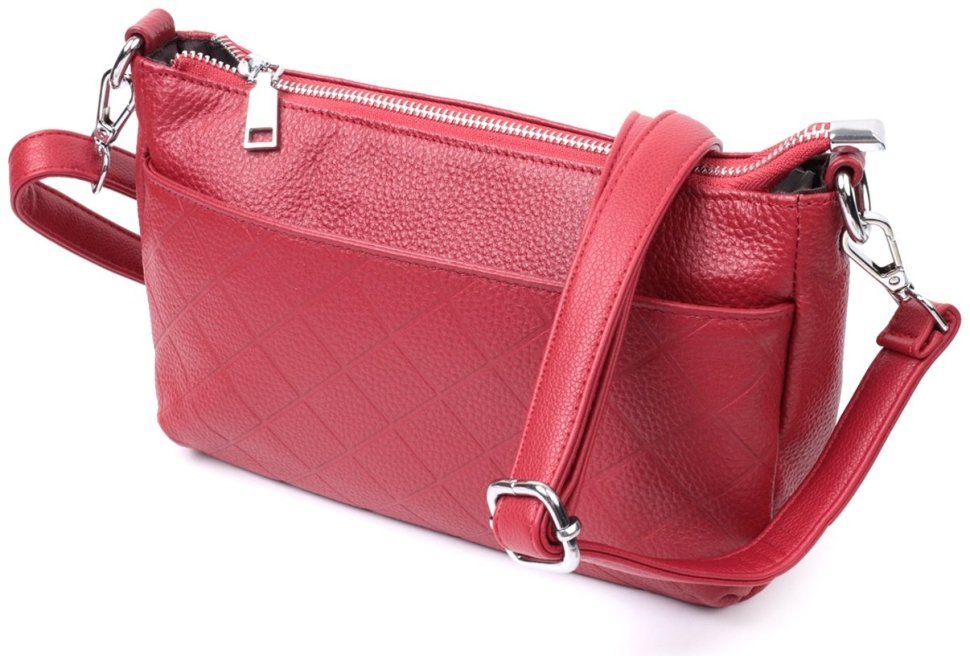Женская сумка из натуральной кожи среднего размера с тремя отделениями Vintage 2422803 красного цвета modnotak фото №2