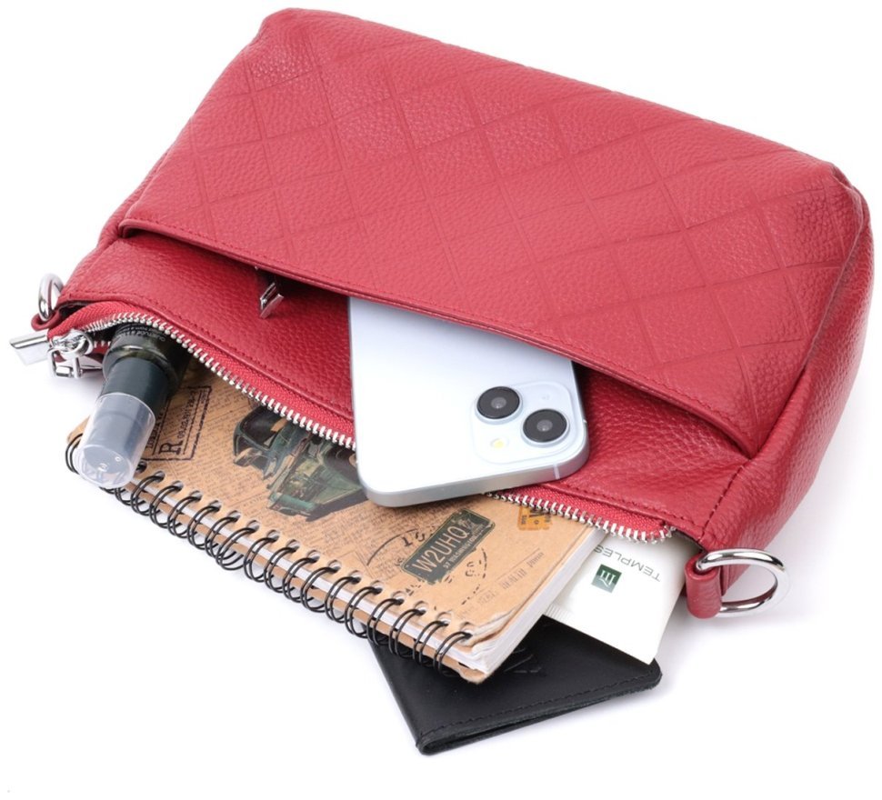 Женская сумка из натуральной кожи среднего размера с тремя отделениями Vintage 2422803 красного цвета modnotak фото №9