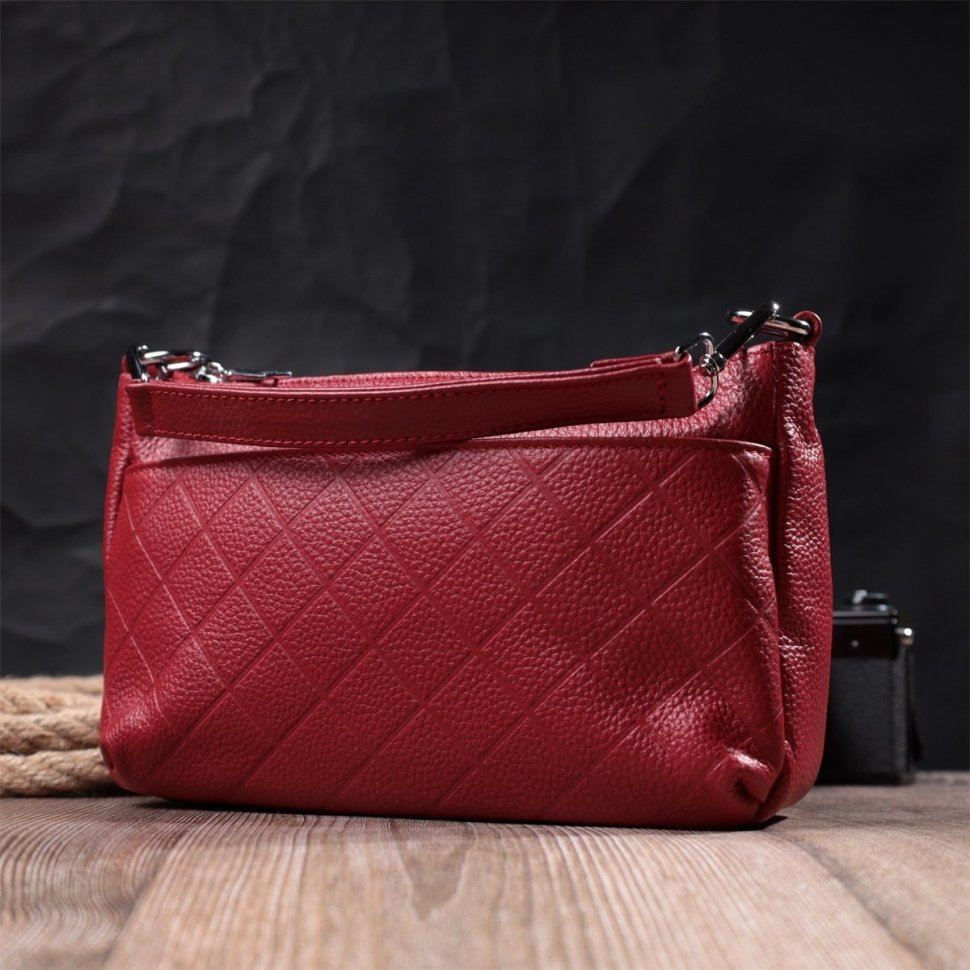 Женская сумка из натуральной кожи среднего размера с тремя отделениями Vintage 2422803 красного цвета modnotak фото №10