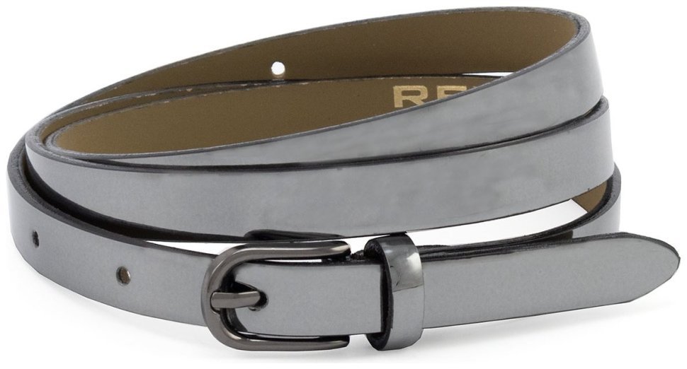 Тонкий женский кожаный лаковый ремень в цвете темное серебро Remar 15139 фото №1 Тонкий женский кожаный лаковый ремень в цвете темное серебро Remar 15139 modnotak фото №1