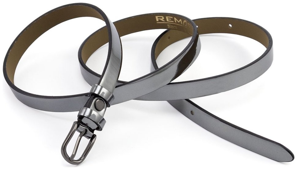Тонкий женский кожаный лаковый ремень в цвете темное серебро Remar 15139 фото №4 Тонкий женский кожаный лаковый ремень в цвете темное серебро Remar 15139 modnotak фото №4