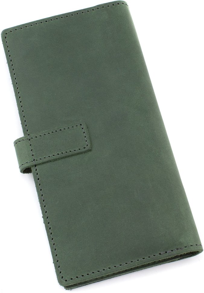 Зеленый купюрник вертикального типа из винтажной кожи Grande Pelle (13282)