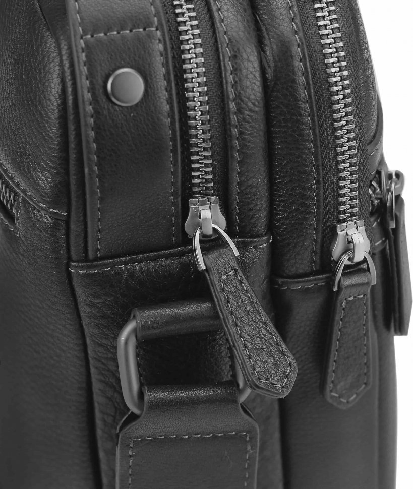 Средняя мужская сумка-барсетка из зернистой черной кожи Tiding Bag (21574)