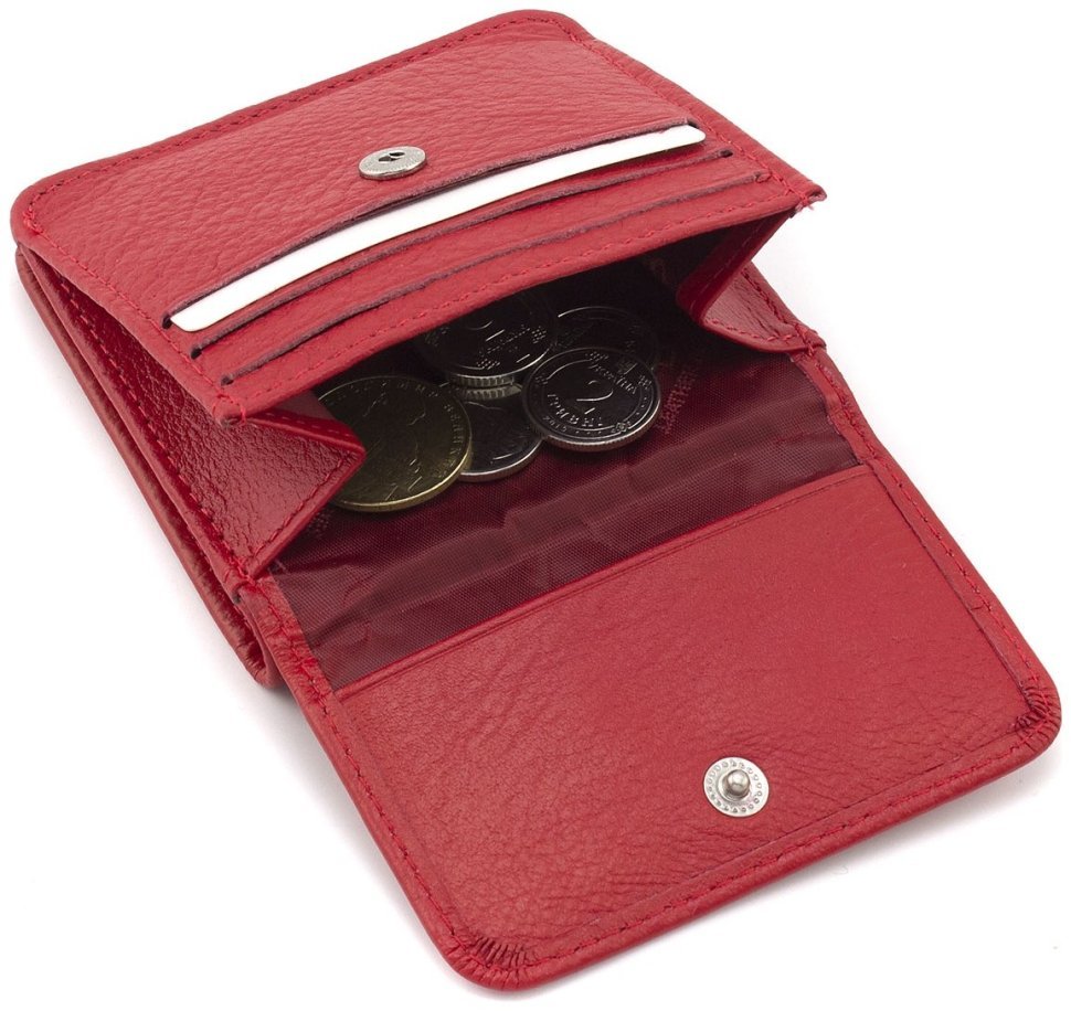 Червоний жіночий гаманець мініатюрного розміру із натуральної шкіри з монетницею ST Leather 73821