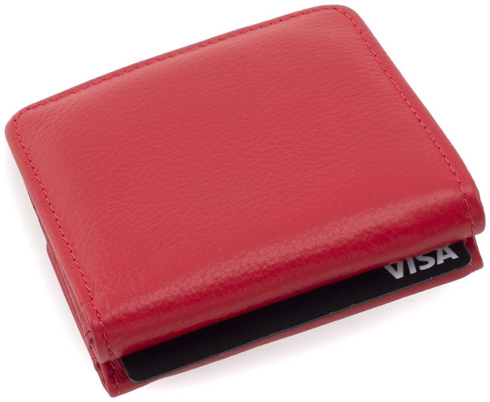 Червоний жіночий гаманець мініатюрного розміру із натуральної шкіри з монетницею ST Leather 73821