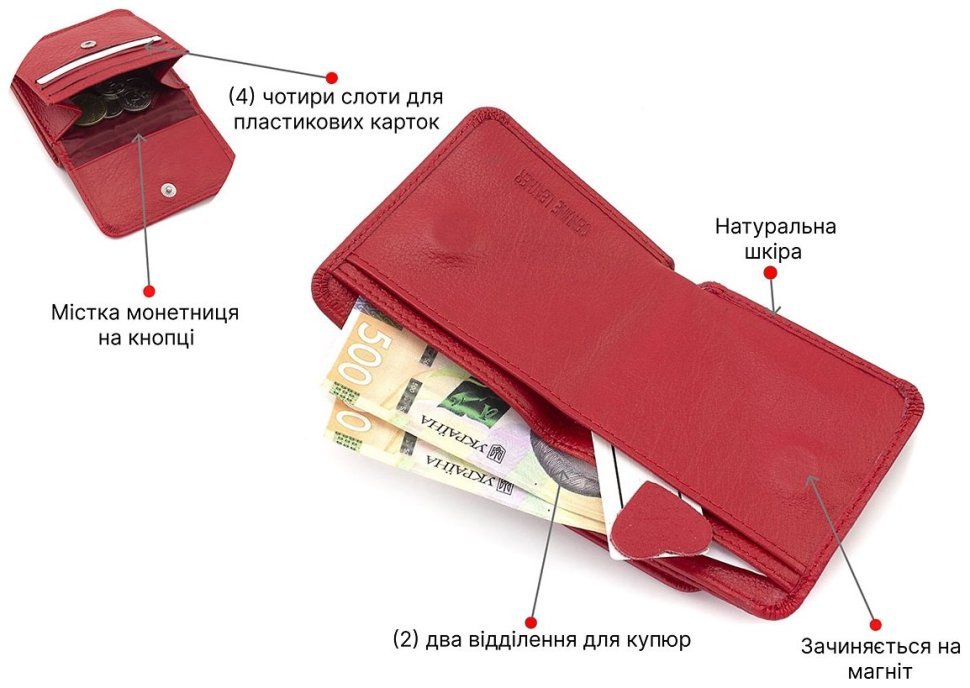 Червоний жіночий гаманець мініатюрного розміру із натуральної шкіри з монетницею ST Leather 73821 modnotak фото №4