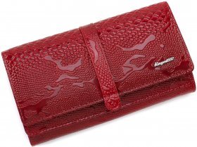 Червоний просторий гаманець з натуральної шкіри з фактурою під змію KARYA (15974)