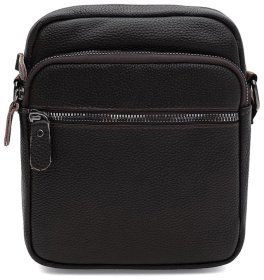 Небольшая кожаная мужская сумка через плечо коричневого цвета Borsa Leather 104521