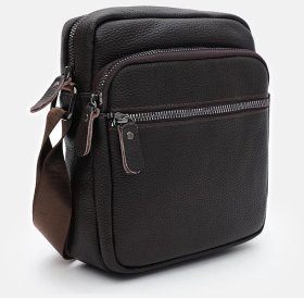 Небольшая кожаная мужская сумка через плечо коричневого цвета Borsa Leather 104521