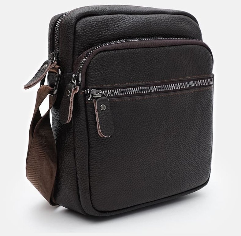 Небольшая кожаная мужская сумка через плечо коричневого цвета Borsa Leather 104521 modnotak фото №2