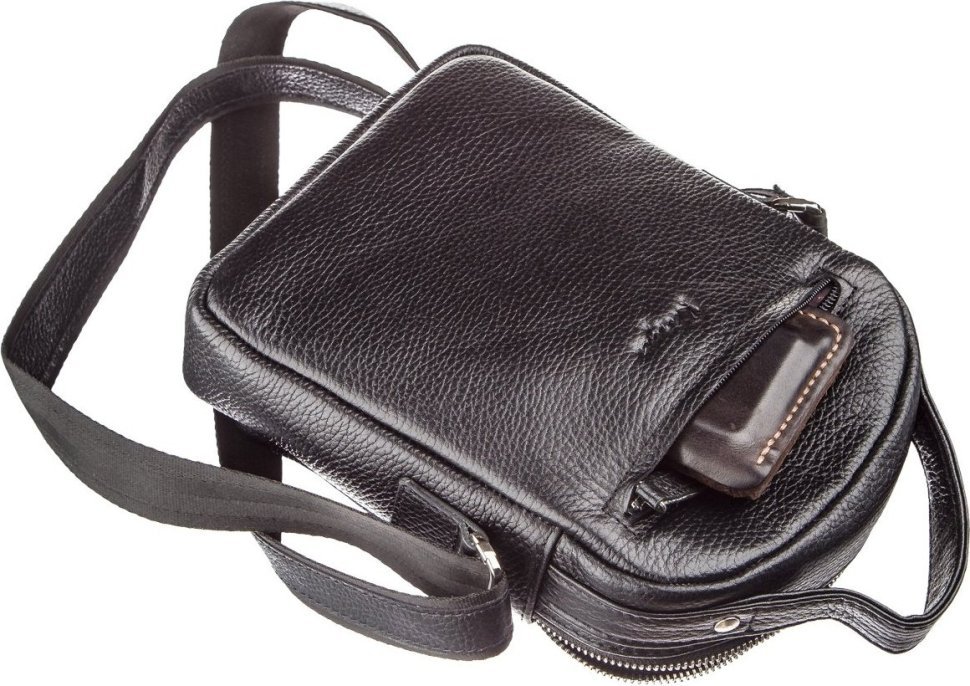 Вертикальная мужская сумка-барсетка из натуральной кожи черного цвета KARYA (2417387) 