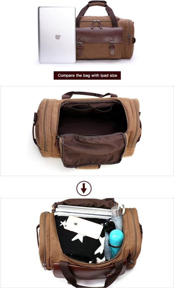 Дорожная сумка из текстиля коричневого цвета на молнии Vintage (20193) modnotak фото №7