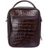 Чоловіча сумка-барсетка компактного розміру з темно-коричневої шкіри під крокодила DESISAN (3022-19) - 3