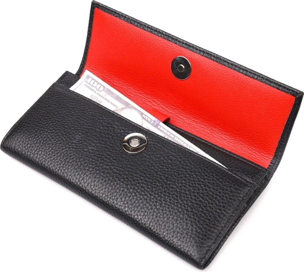 Стильный женский черно-красный кошелек из натуральной кожи KARYA (2421007)