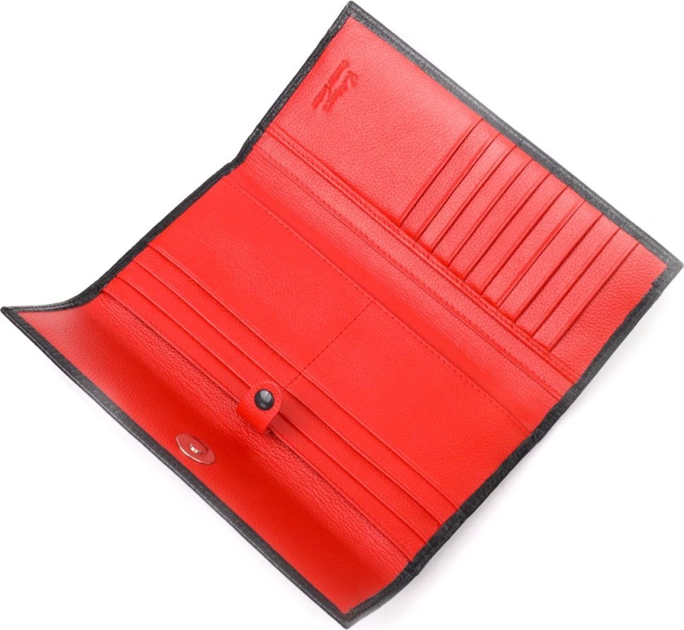 Стильный женский черно-красный кошелек из натуральной кожи KARYA (2421007)