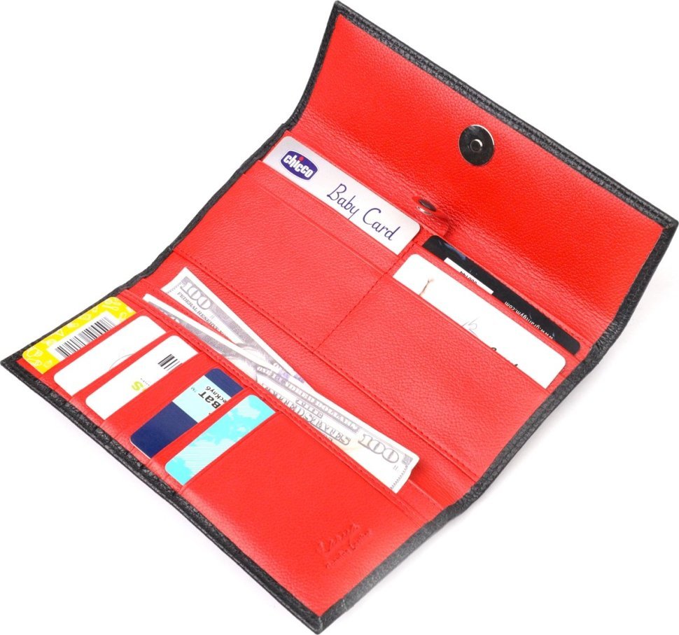 Стильний жіночий чорно-червоний гаманець із натуральної шкіри KARYA (2421007)