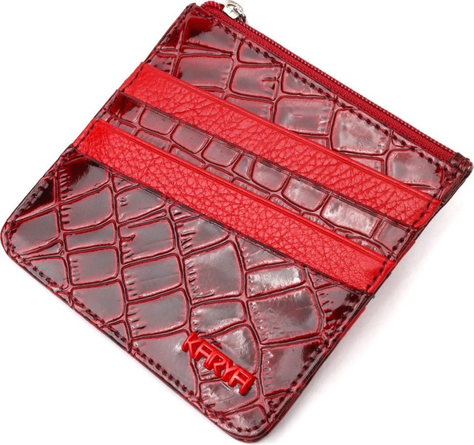 Красный картхолдер из натуральной кожи с тиснением под крокодила KARYA (2421207) 