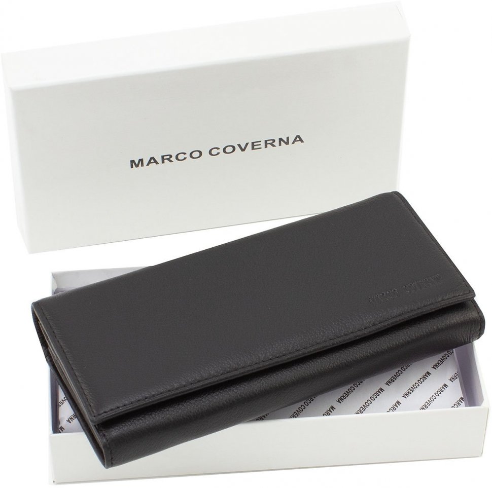 Жіночий гаманець на магнітах чорного кольору Marco Coverna (17737)