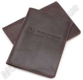 Шкіряна обкладинка для паспорта темно-коричневого кольору ST Leather (17747)