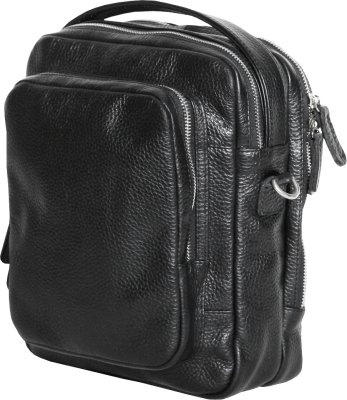Функціональна чоловіча плечова сумка-барсетка з натуральної шкіри чорного кольору Vip Collection (21095)