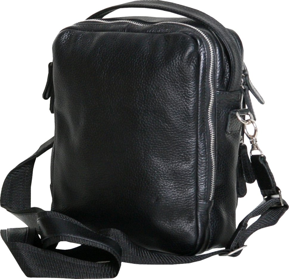 Функциональная мужская плечевая сумка-барсетка из натуральной кожи черного цвета Vip Collection (21095)