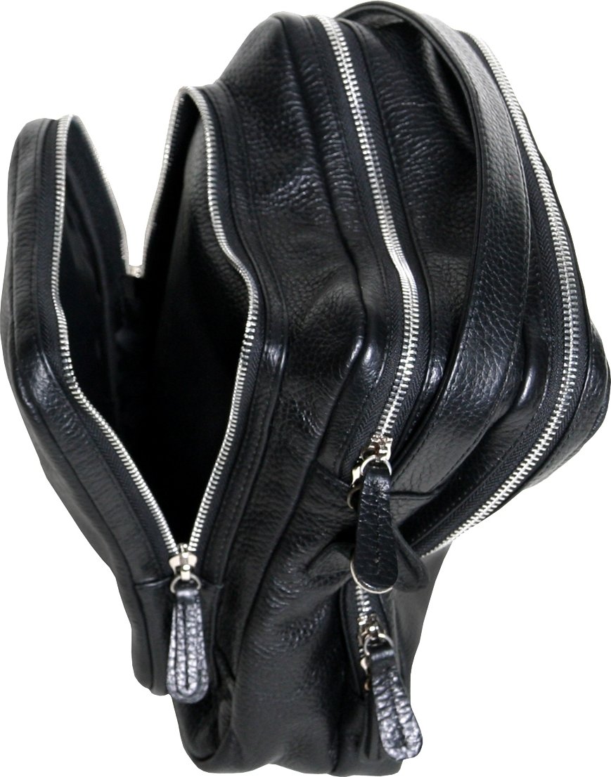 Функциональная мужская плечевая сумка-барсетка из натуральной кожи черного цвета Vip Collection (21095)
