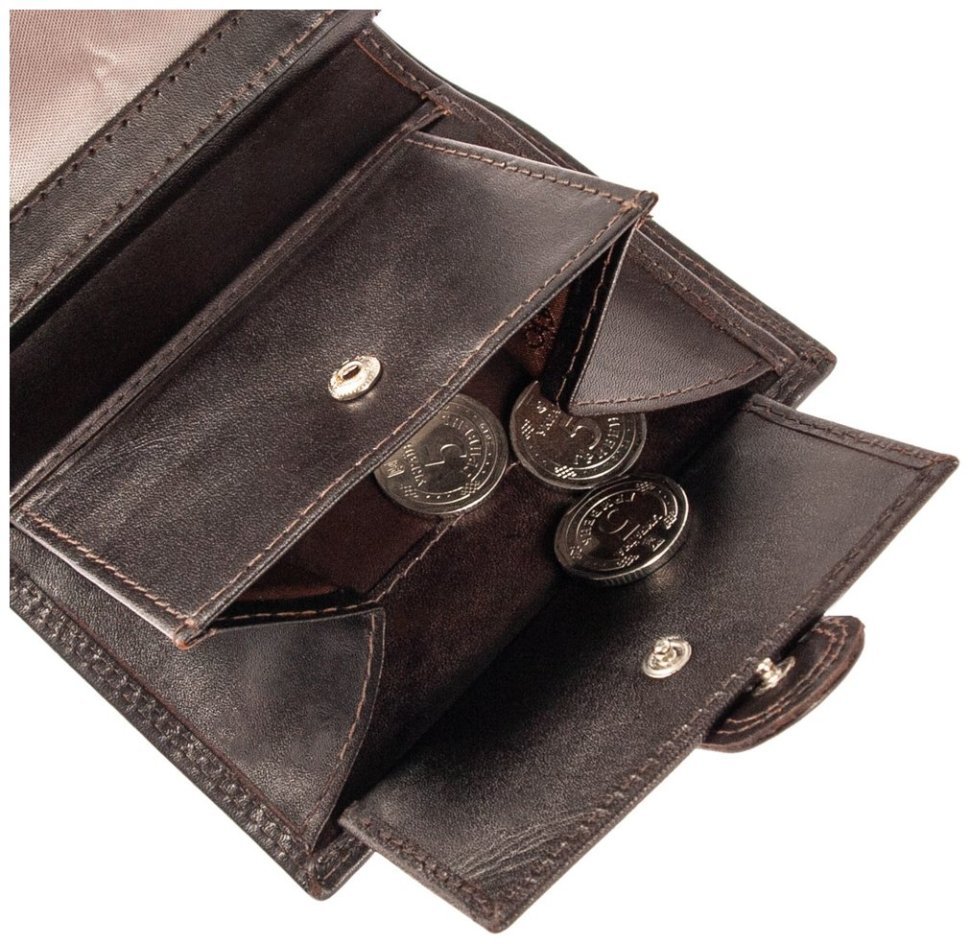 Чоловіче шкіряне портмоне на кнопці з RFID-захистом Ashwood 1246 VT коричневого кольору 95421 modnotak фото №5
