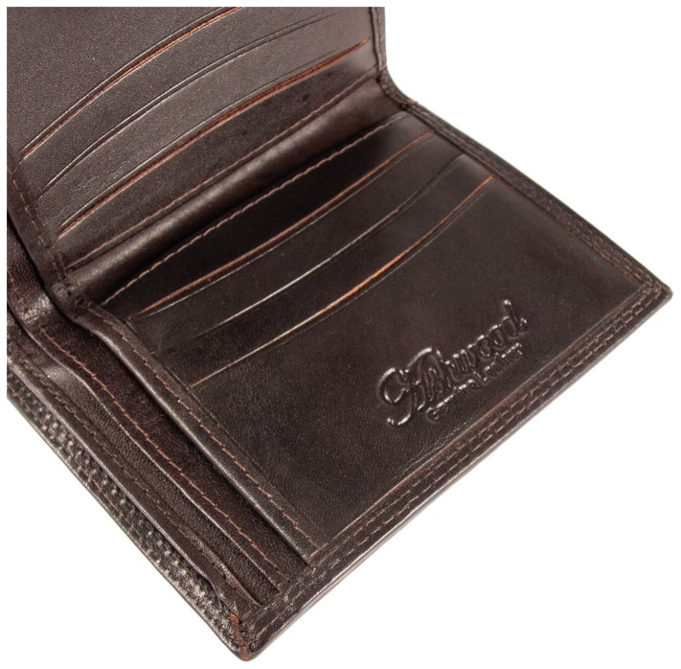 Чоловіче шкіряне портмоне на кнопці з RFID-захистом Ashwood 1246 VT коричневого кольору 95421 modnotak фото №7
