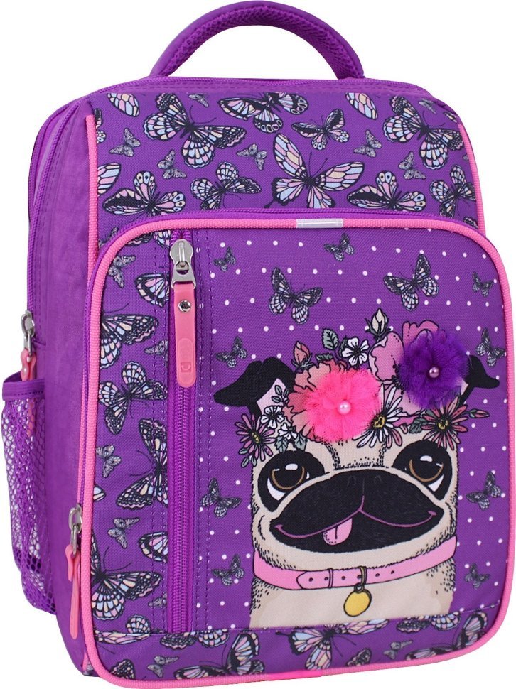 Фіолетовий рюкзакіз текстилю для школи з мопсом Bagland 55521