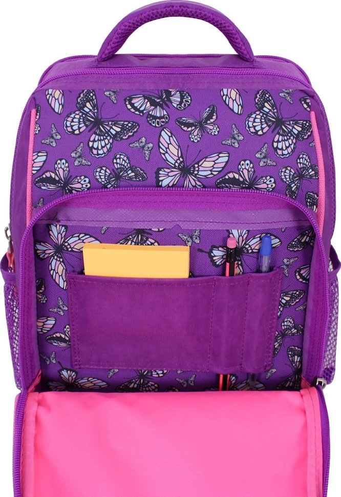 Фиолетовый рюкзакиз текстиля для школы с мопсом Bagland 55521