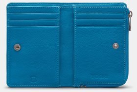 Жіночий шкіряний гаманець на кнопці з монетницею Yoshi Y1275 синій з принтом павича 95521