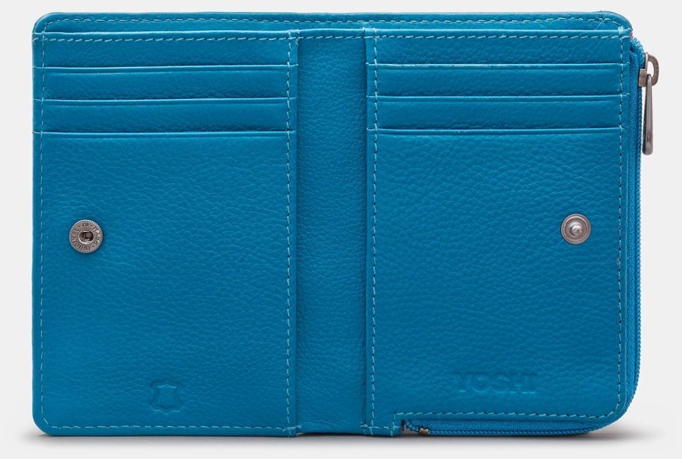 Женский кожаный кошелек на кнопке с монетницей Yoshi Y1275 синий с принтом павлина 95521 modnotak фото №2